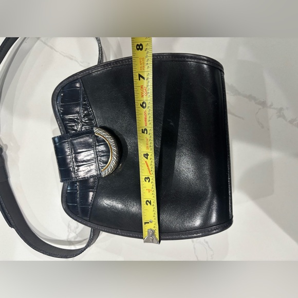 Vintage Brighton Black Smooth Croc Embossed Leather Satchel Shoulder Bag - Picture 12 of 14